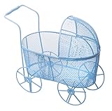 Adorable Baby Shower Centerpiece, Decorative Stroller Carriage Basket, Blue, 8-inch