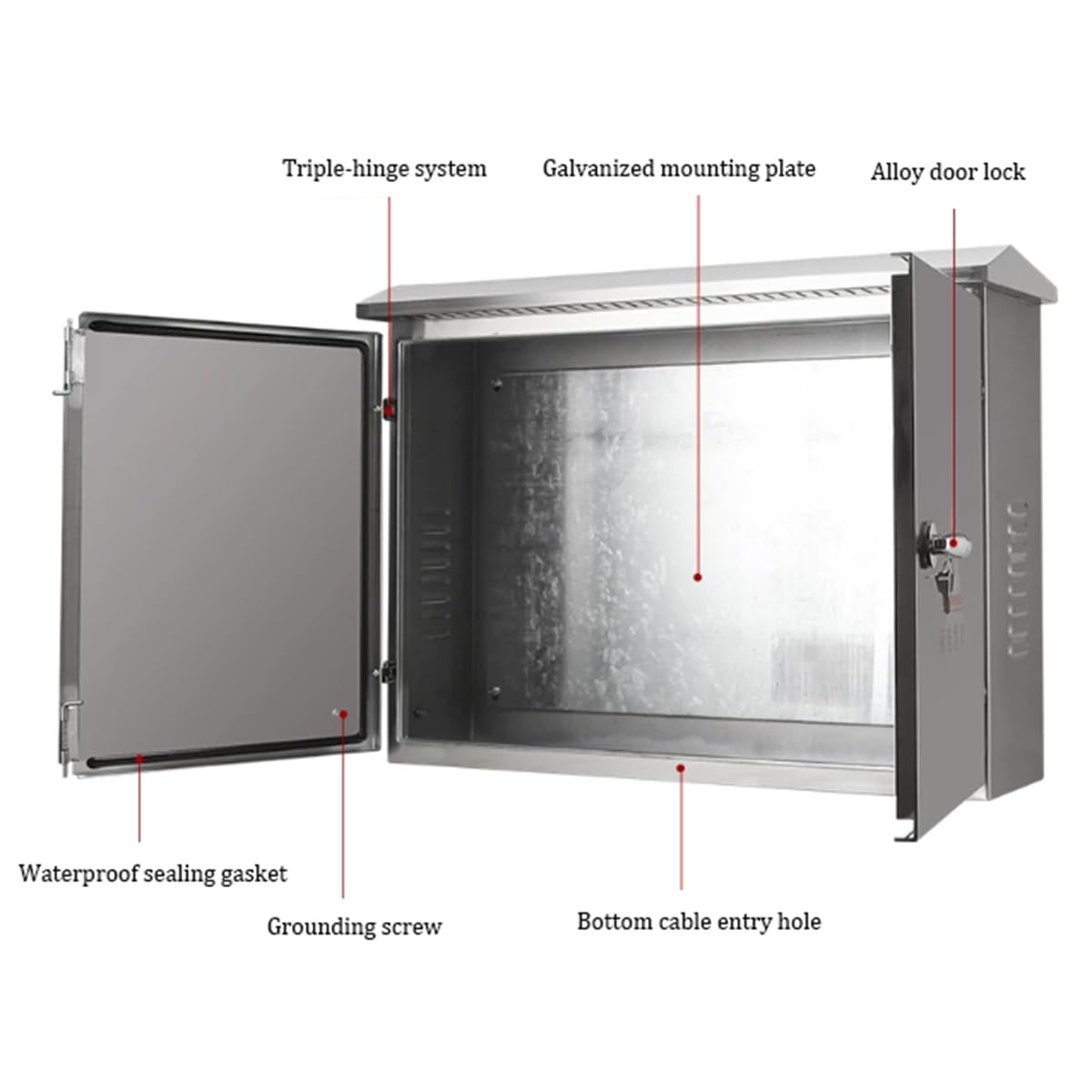 Armadio di distribuzione elettrica da Esterno a Doppia Porta in Acciaio Inox 304, Resistente alla Pioggia e agli Agenti atmosferici, antiruggine e anticorrosione,80x100x20cm