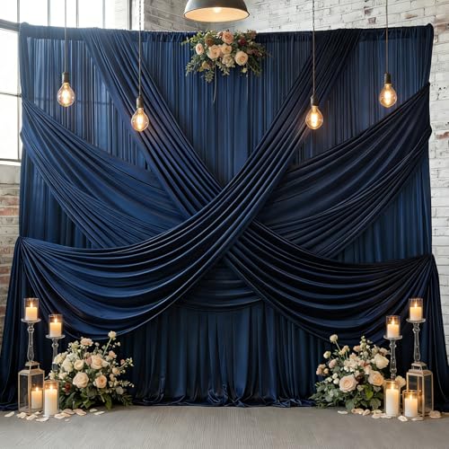 Image of 20ftx15ft Navy Blue Backdrop Curtain for Parties, Wrinkle Free Polyester 4 Panels 15 ft Long Photo Backdrop Drapes Back Drop Cloth Drapery for Wedding Birthday Party Photography Background