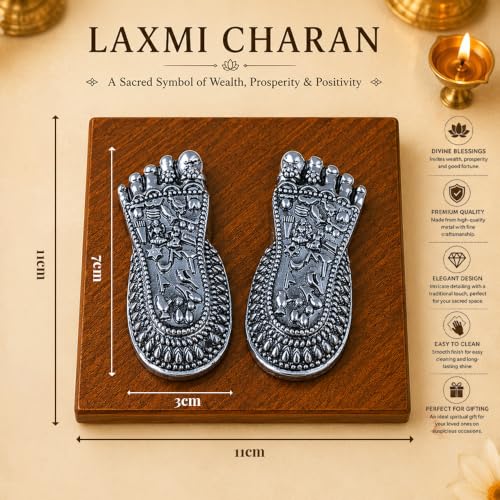 Image of DIVINITI 999 Silver-Plated Laxmi Charan Paduka with Luxury Gift Box | Vastu-Compliant Lakshmi Charan Paduka for Wealth, Prosperity & Positive Energy | Home Temple, Diwali & Housewarming Gift(7X3CM)