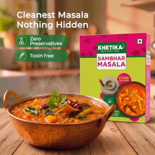 Image of Khetika Sambhar Masala with Natural Oils, 100g, Sambhar Masala Powder, Stone Grounded, Rich Aroma & Flavour