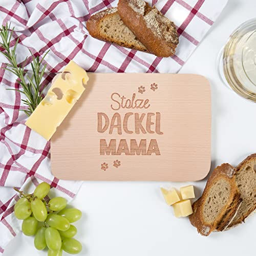 JUNIWORDS Frühstücksbrettchen, Stolze Dackel Mama, Holzbrett Frühstücksbrett Holzbrettchen (1010004)
