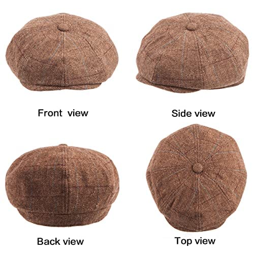 LADYBRO 2 Pack 8 Panel Newsboy Hats for Men Plaid Ivy Cap Tweed Hat Cap Men\'s Caps - Thumbnail 5