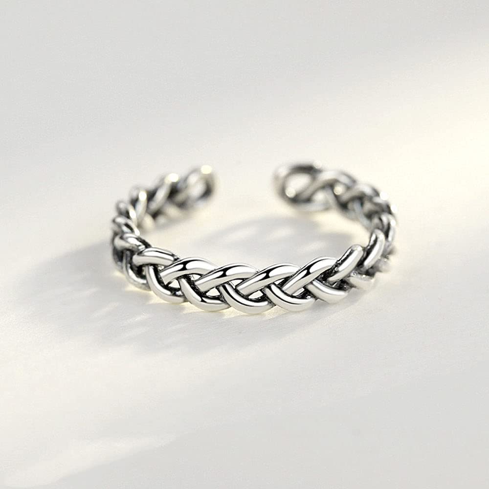Anello regolabile in tessuto stile - Semplice anello a dito aperto cavo a forma di torsione a cerchio completo, anello di coda impilabile invecchiato, regali economici per donne e ragazze