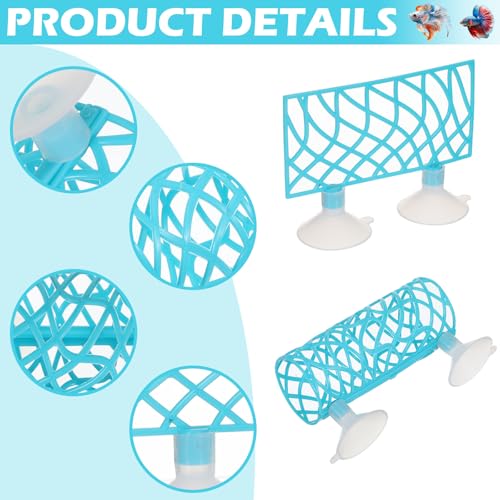 Image of 2Pcs Betta Fish Tank Accessories, Betta Tunnel & Hammock Aquarium Hideout, Bettas Fish Toys with Suction Cups Perfect for Hideout and Play Area, 3.9x2 Inch Platform, 3.9x1.6 Inch Tunnel(Blue)