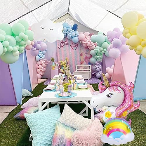 Unicorn Birthday Party Decorations Girl, Pastel Macaron Birthday Balloons with Huge 3D Unicorn, Confetti Balloons, Happy Birthday Banner, Unicorn Cake Toppers for Birthday Decorations Infant Girls