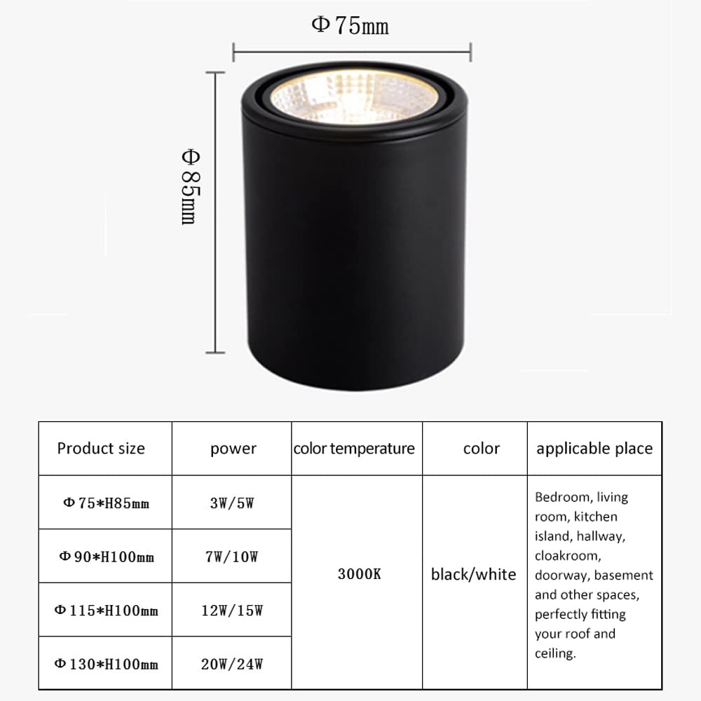 Spot encastré LED 3W-24W pour Chambre à Coucher, éclairage de Plafond intérieur et Cuisine, lumière Chaude 3000K, Spot encastré en saillie, Angle réglable, plafonnier Rond.,
