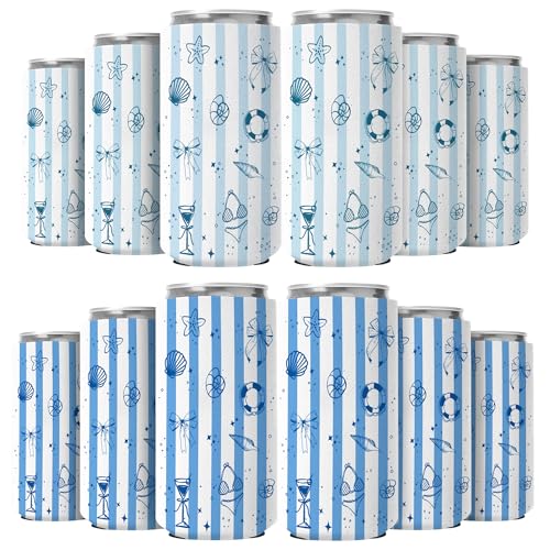 Image of Beach Blue Bachelorette Party Slim Can Cooler for 12oz Tall Can 12 Pack