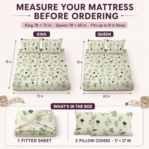 Image of Cloth Fusion Cotton Feel Elastic Fitted Bedsheet King Size, 2 Pillow Covers