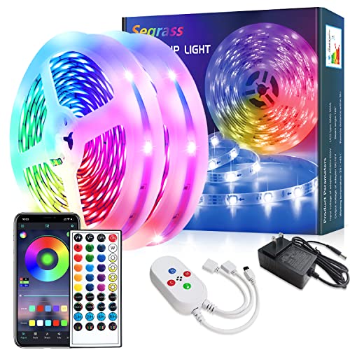 segrass 100ft LED Strip Lights with Remote,APP Control,5050 RGB LED Light Strips for Bedroom，Color Changing LED Lights for Room，Home Decoration
