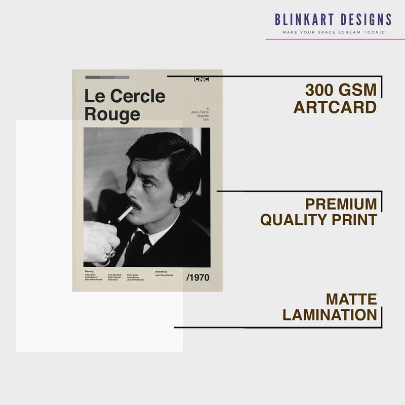Image of BLINKART Le Cercle Rouge Movie Poster Frame 8x12 Inch | Premium 300 GSM Paper Wall Print | Mid Century Vintage Film Artwork for Home, Bedroom, Living Room, Office | Framed Photo Decor