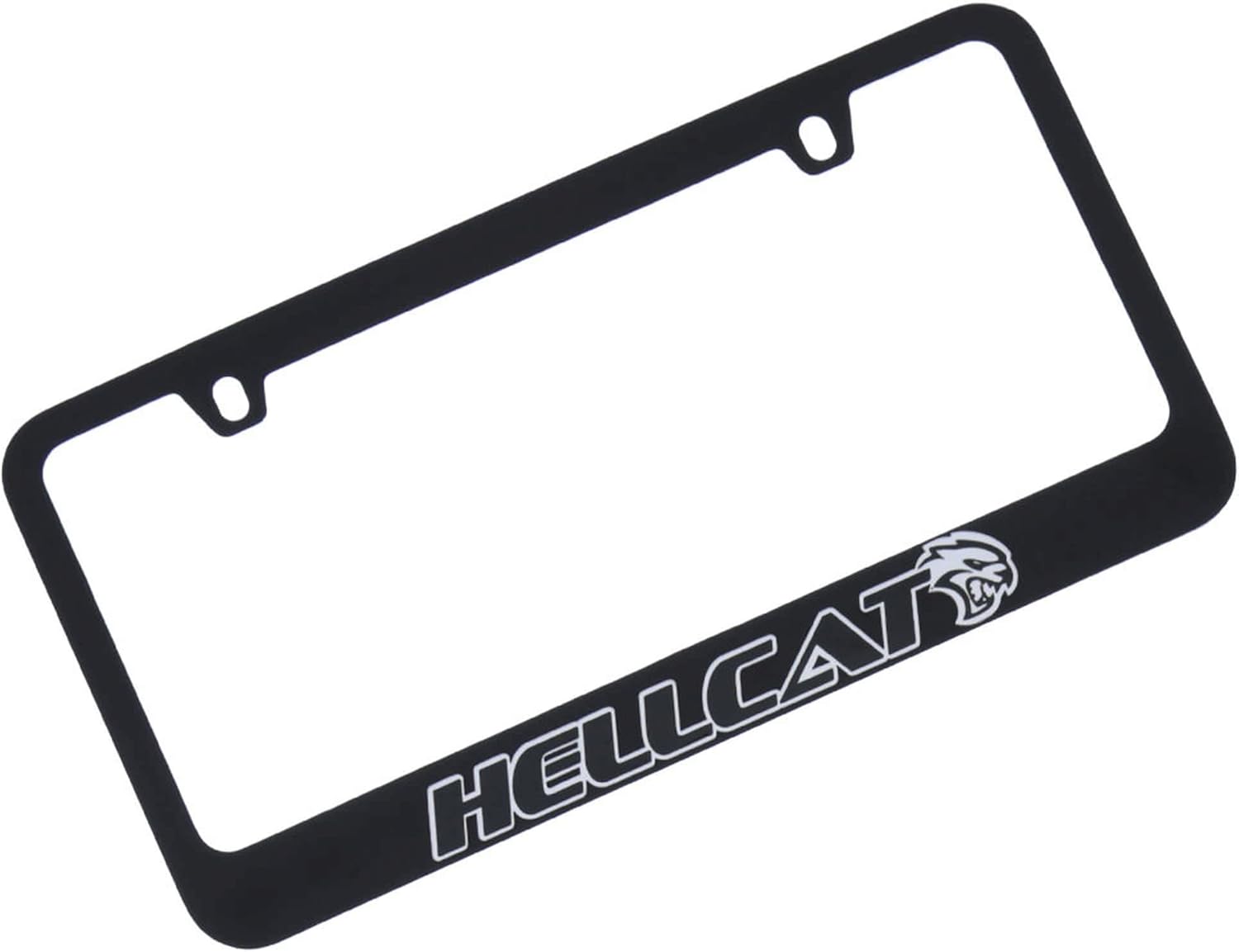 Eurosport Daytona Black License Plate Frame- 2018 Hellcat Logo Word, UV Direct Black on Mirror Acrylic