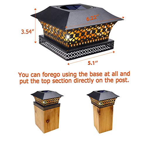 Siedinlar Solar Post Lights Outdoor Fence Deck Cap Light Solar Powered Metal Warm White LED Lighting Waterproof for Garden Patio Decoration 4x4 5x5 Wooden Posts Black (2 Pack)