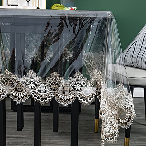 Jeloris Plastic Clear Rectangle Tablecloth Vinyl Pvc Waterproof Tablecloth Embroidered Lace Edge Transparent Table Cover For Kitchen Dining Coffee Table (43X62 Inch, Khaki Fan) #TOP3