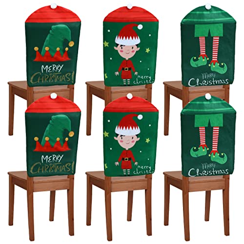 6 Pcs Christmas Back Chair Cover Elf Hat Elf Leg and Cute Elf Felt Chair Back Covers for Xmas Banquet Home Kitchen Dining Room Decor Christmas Dining Chair Slipcovers (Fresh)