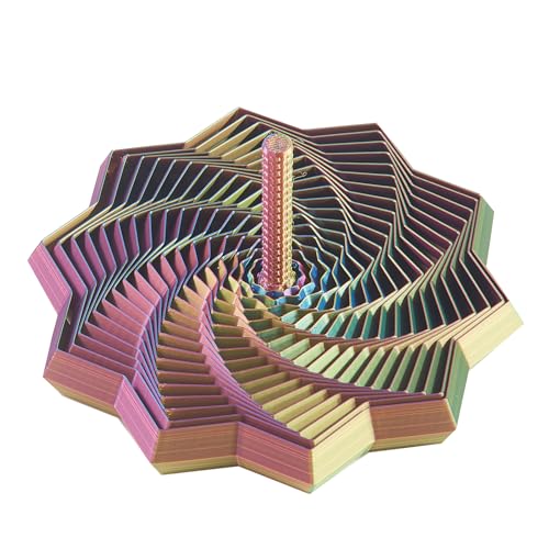 Image of 3D Printed Expanded Sensory Star with Handle, Custom Dual /Tri /Quad-Color Printing,Dual Motion Hypnotic Spiral for ADHD Focus & Stress Relief,Office Desktop Fidget Toy (Red-Yellow-Blue, M-19 Rings)