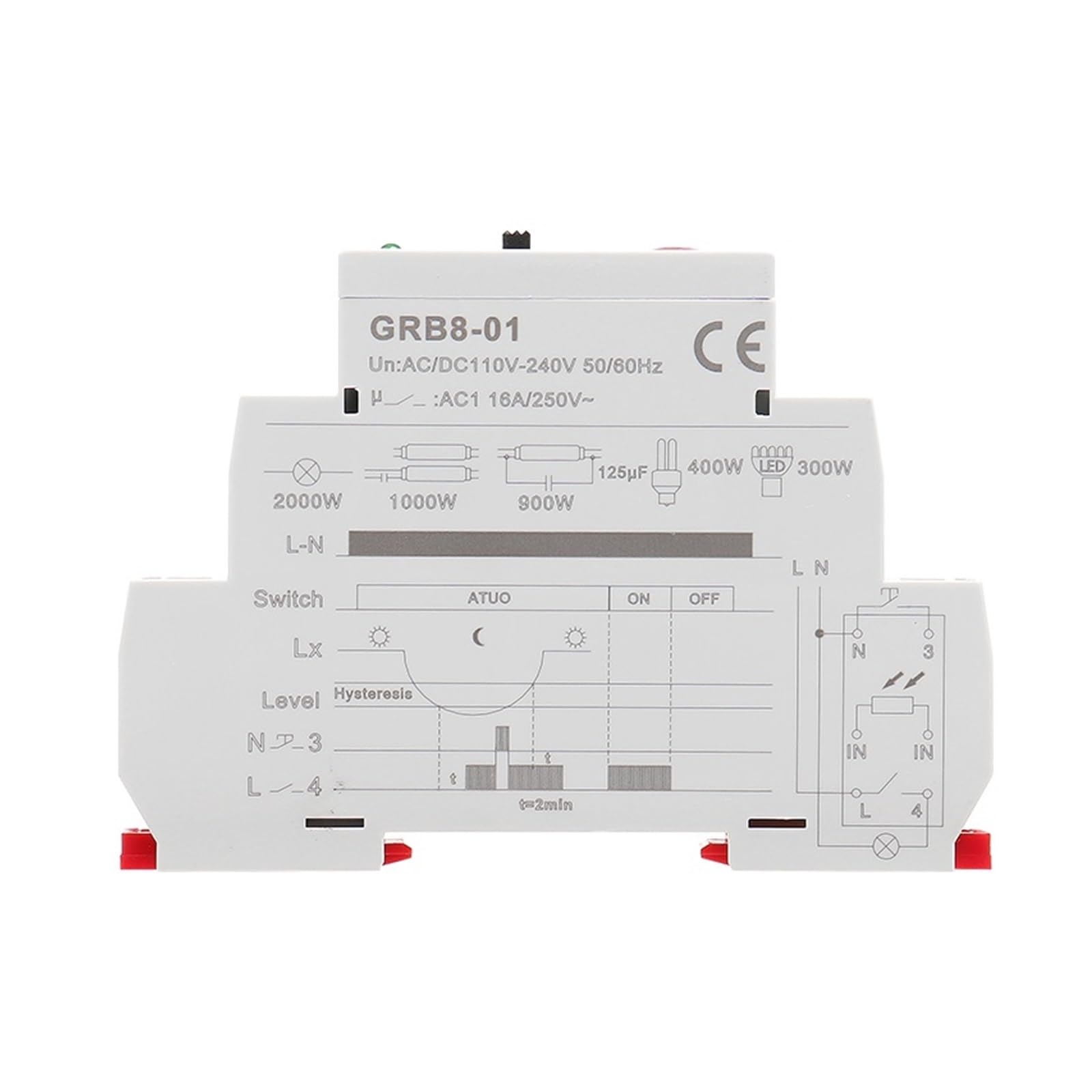 DAVBIR GRB8-01/02 Interruttore crepuscolare su guida Din Timer fotoelettrico Relè sensore di luce AC110V-240V Auto ON OFF perfection (Size : GRB8-02 AC110-240V)