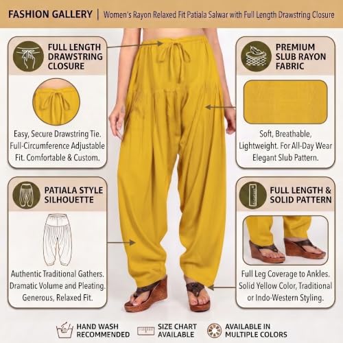 Image of FASHION GALLERY Women's Rayon Relaxed Fit Patiala Salwar with Full Length Drawstring Closure Type and Flexible Waist | Patiala Pant for Woman Free Size Fit Upto XXL