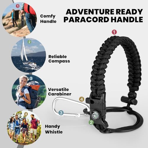 Image of RAYMYLO Insulated Water Bottle 24 oz, Triple Wall Vacuum Stainless Steel (Cold for 24Hrs, Hot for 12Hrs), Leak Proof & Non-BPA, Modern Water Flask Jug with Paracord Handle & Straw Spout Lids