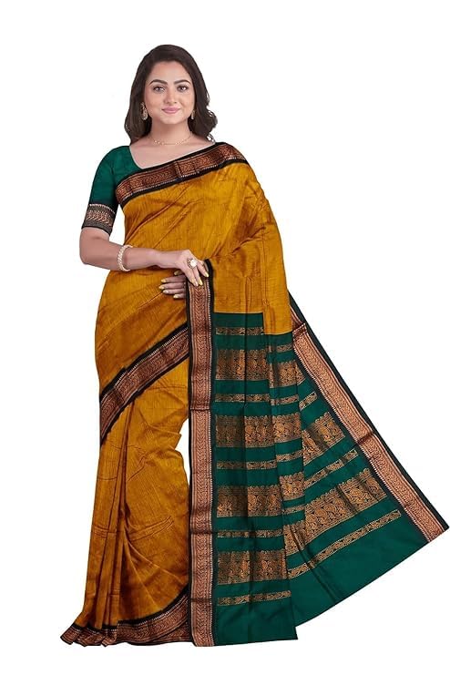 Image of ILAIYAAL CLOTHINGS Women's Pure Kalyani Cotton Silk Saree with Zari Border and Blouse Piece - Suitable For All Indian Occasions and Festivals 191