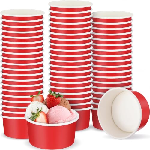 Image of Maxdot 60pcs 3 oz Dessert Cups, Disposable Ice Cream Cups, Paper Frozen Yogurt Bowls, for Hot and Cold Foods, Suitable for Gelato or Mousse (Red)
