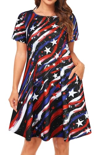 Image of Womens Summer Dresses Beach Casual Loose Tshirt Floral Short Sleeve Flowy Pockets Sundresses 2026