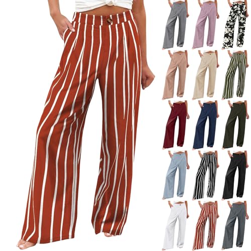 fanmpghleoo Striped Linen Pants Women Dressy Boho Linen Palazzo Pants Casual Business High Waisted Linen Trousers Pants 2025