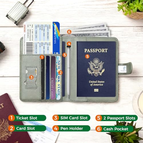 Image of Melsbrinna Premium Leather Passport Holder Covers Case, Waterproof Rfid Blocking Travel Wallet Passport Holder with Pen Holder, Cute Passport Book for Women /Men