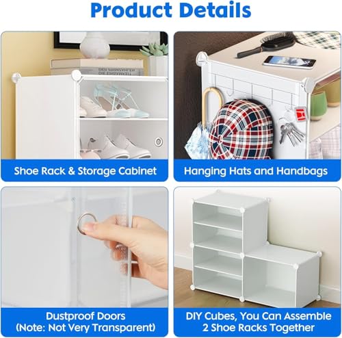 Image of Plastic Shoe Rack for Home with Door | 8-Shelf DIY Shoe Cabinet Organiser | Stores 16 Pairs | Foldable & Waterproof Shoe Stand for Entryway, Bedroom