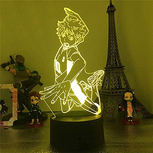 Lámpara de noche con luz LED de ilusión 3D para niños Lámpara 3D Anime Haikyuu Hinata Shoyo Figura Niños Decoración de dormitorio infantil Luz de noche RGB colorida Regalos para niños Cover