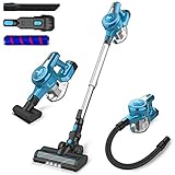 INSE Akku Staubsauger, Kabelloser Staubsauger 25KPA bis zu 45Min Laufzeit, 5-IN-1 Vakuum Cleaner mit 250W Abnehmbarer Akku, 1.2L groß Staubbox, LED-Bodenbürste für Tierhaare, Hartholzböden, Teppich