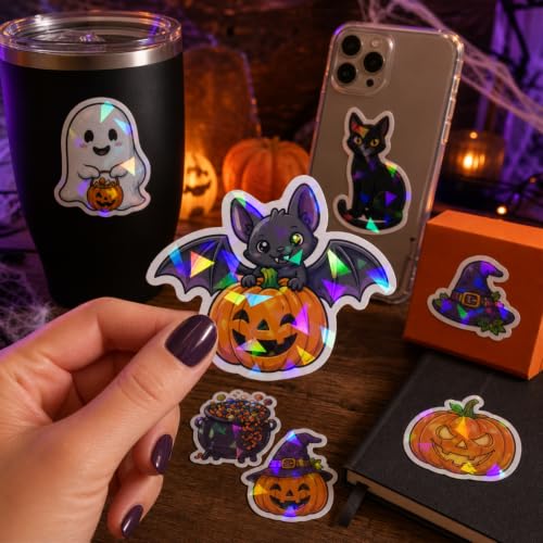 Inkelligent Halloween Stickers for Kids, 100 Holographic Decals, Style B - image 5