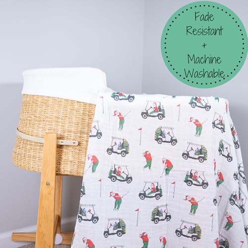 Image of LollyBanks Baby Blanket, 100% Cotton Muslin Swaddle for Boys and Girls, Soft and Breathable 47 x 47 Inches Receiving Blanket, Lightweight Newborn Swaddles, Newborn Essentials (Santa Golf Print)