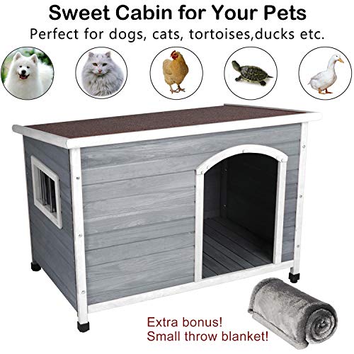 40" Wood Dog Houses Outdoor, Weatherproof Dog Houses Outside with Door Cute Wooden