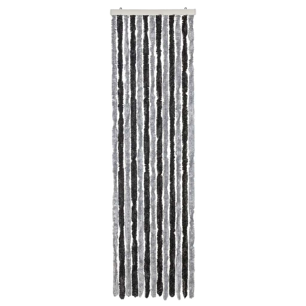 Rideau anti-mouches en chenille chenille gris et noir 56 x 200 cm - Rideau moustiquaire de porte en chenille polypropylène doux - Silencieux et sûr pour la maison, le camping-car ou la caravane