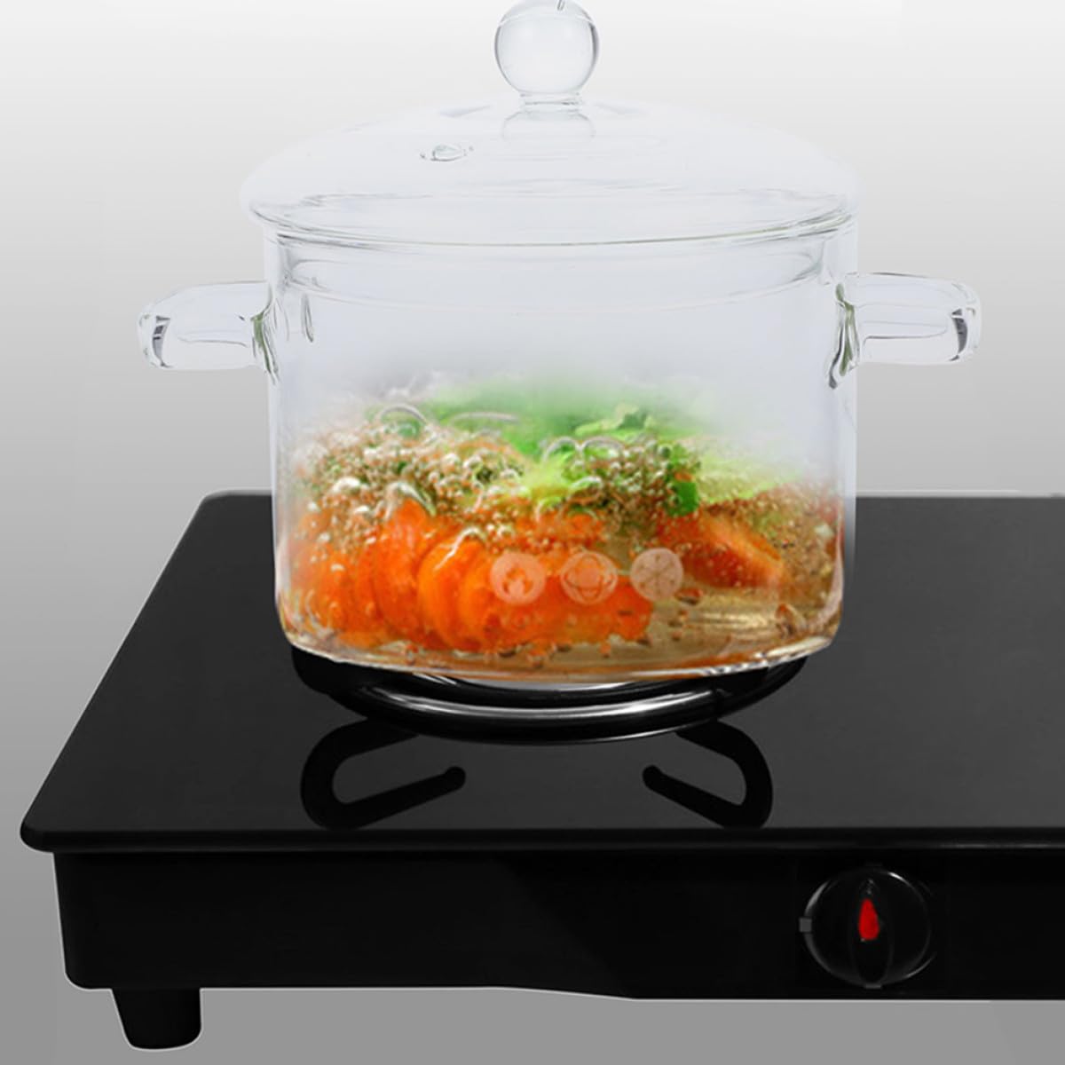 NUOBESTY Hitzebeständiger Glas Schmortopf mit Doppeltem Griff für Haushalt Induktionsgeeignet Leicht zu Reinigen zum Kochen von Nudeln und Suppe