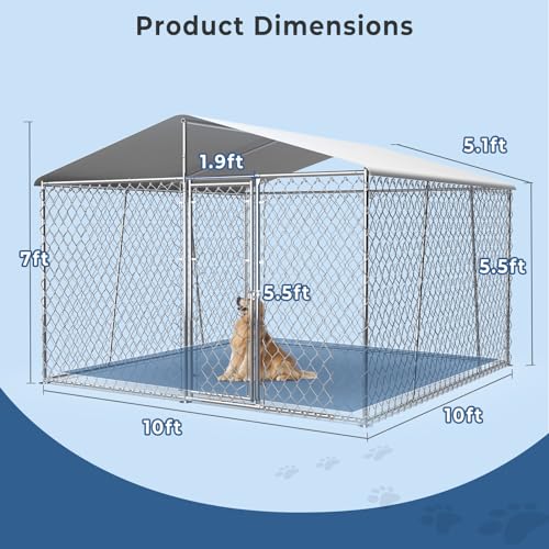 image for Lyromix Upgraded 10×10FT Outdoor Dog Kennel with Cover Roof, Extra La