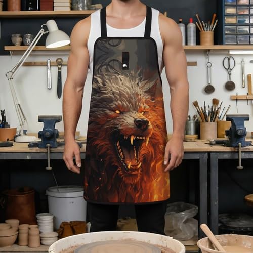 Delantal Wild Wolf con bolsillos y ajustes, negro 72.39x59.94 cm miniatura 4