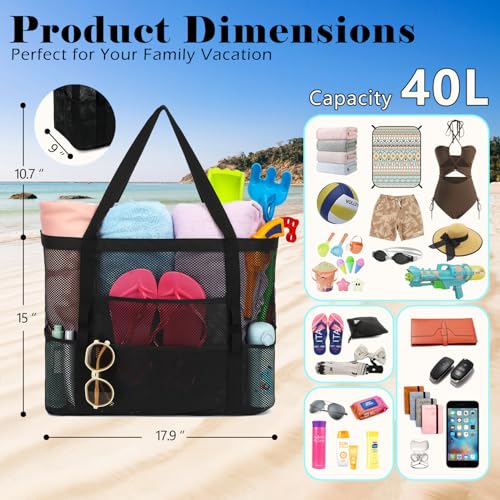 Mesh Beach Bag - Large Beach Tote Bag with Multiple Pockets for Family Beach Bag for Toys & Vacation Essentials2