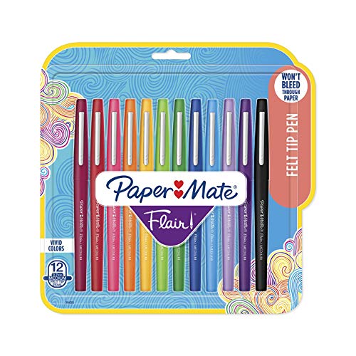 Paper Mate Flair Felt Tip Pens | Medium Point 0.7 Millimeter Marker Pens | School Supplies for Teachers & Students | Assorted Colors, 12 Count - New