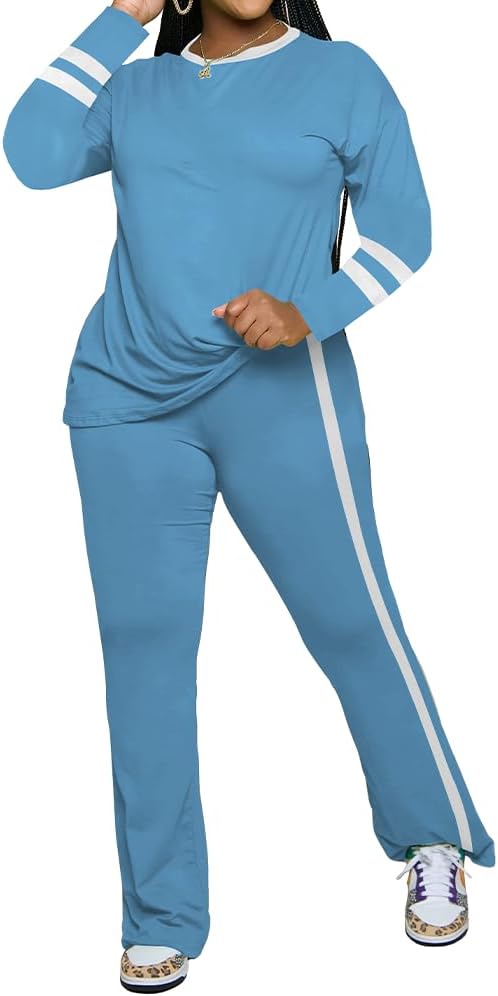 PINSV 2 Piece Sets for Women Fall Casual Outfits Long Sleeve Top and Flare Pants Lounge Sets Track suit - Image 2