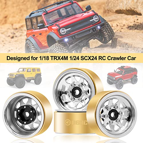 Image of OGRC 1.0 RC Wheel Rims with Brass Rings Deep Dish Wheel Rims 1.0 Beadlock Wheels for 1 /18 TRX4M 1 /24 SCX24 C10 JLU Deadbolt Gladiator Bronco Crawler Car (Silver)