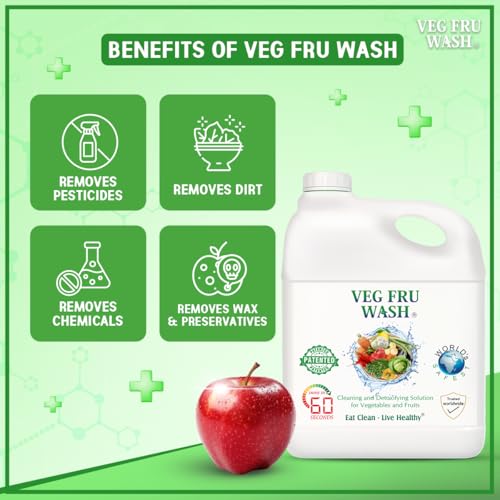 Image of Natural Fruit & Vegetable Wash Liquid - 5L Economy Pack, Removes Pesticides, Wax & Bacteria, Food-Grade Disinfectant Works in 60 Sec, Patented & Scientifically Proven Detoxifying Solution