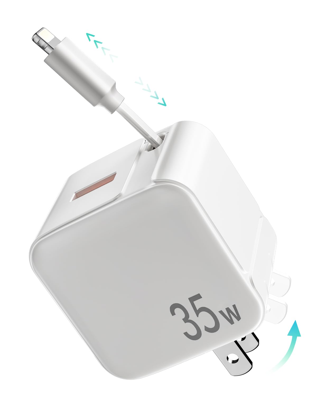 Retractable Wall Charger,35W PD Fast USB Charger Block with Retractable Lightning Cables for iPhone,Portable Charger Adapter with Foldable Plug for iPhone14/13/12,iPad,Air-Pods