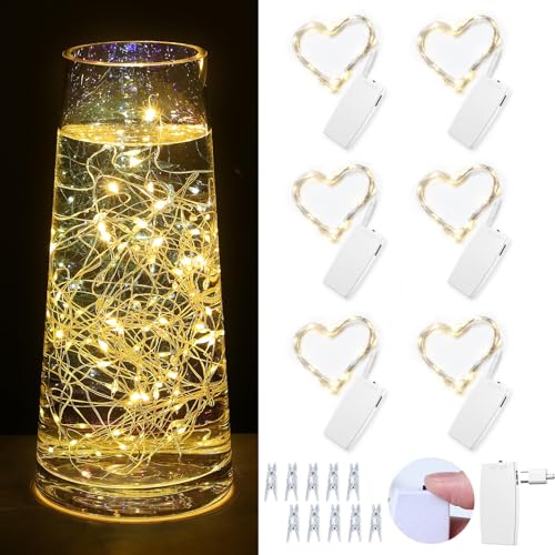 6 Pack Fairy Lights Rechargeable 7ft 20 LED,Photo Clips String