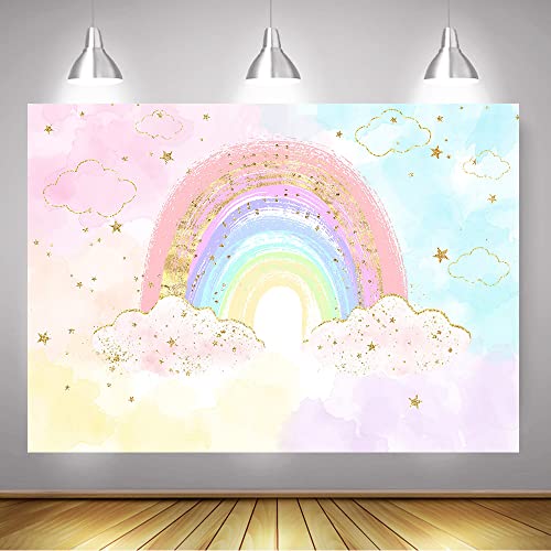 Mocsicka Rainbow Backdrop Colorful Rainbow Happy Birthday Party Decorations for Girl's Pastel Watercolor Birthday Cake Table Decor Party Supplies Photography Background (7x5ft (82x60 inch)) by Mocsicka - Image 4