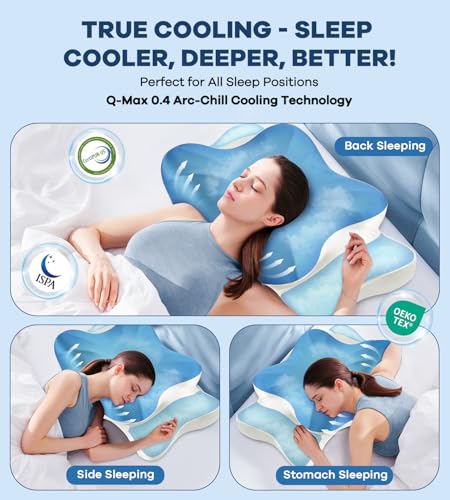 Image of DONAMA Cervical Pillow for Neck and Shoulder Pain Relief, Cooling Contour Memory Foam Pillow, Dual-Height Ergonomic Neck Support Pillow for Side Back Stomach Sleepers with Removable Pillowcase