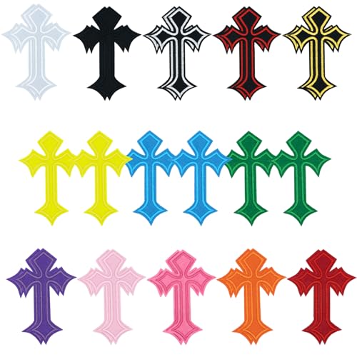 26PCS Cross Iron-On Patches Style Embroidered Applique for Jeans Hats Jackets Backpacks Vintage Cross Patches for DIY Clothing & Decorative Repair