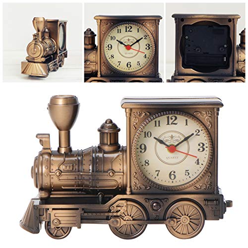Favomoto Bronze Retro Train Clock Model Train Locomotive Clock Table Time Clock Steampunk Decoration Home Office Shelf Train Model Time Clock #TOP7