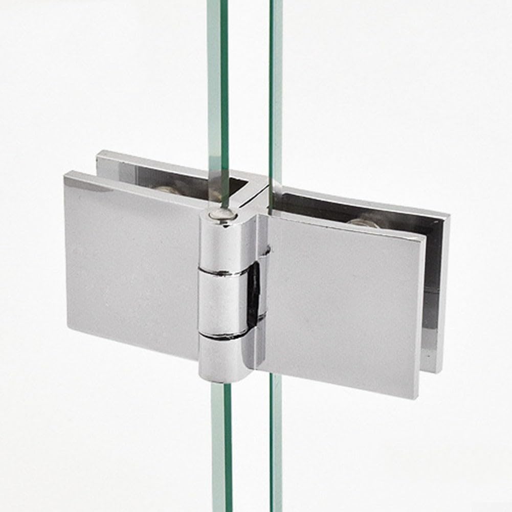 2PCS Glass Door Hinge Clamp, Bathroom Shower Glass Door Hinges, Zinc Alloy Glass Single Clamp Hinge for Bathroom Kitchen Cabinet(180 Degrees)